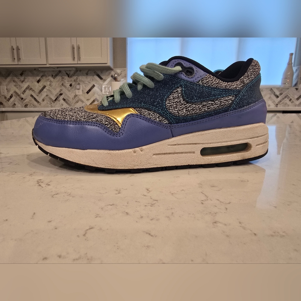 Nike Air Max 1 Blue and Gold Sneakers
